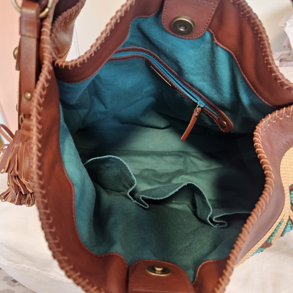 Isabella Foria RARE Turquoise Beaded Bohemian Suzani Carina Large Hobo Bag - Picture 10 of 16